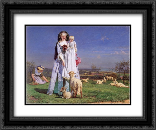 The Pretty Baa'Lambs 24x20 Black Ornate Wood Framed Art Print Poster with Double Matting by Brown, Ford Madox