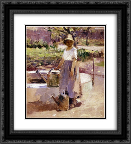 At the Fountain 20x22 Black Ornate Wood Framed Art Print Poster with Double Matting by Robinson, Theodore