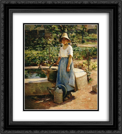 At the Fountain 20x22 Black Ornate Wood Framed Art Print Poster with Double Matting by Robinson, Theodore