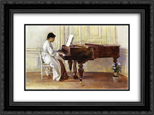 At the Piano 24x18 Black Ornate Wood Framed Art Print Poster with Double Matting by Robinson, Theodore