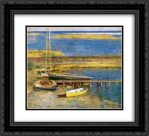 Boats at a Landing 22x20 Black Ornate Wood Framed Art Print Poster with Double Matting by Robinson, Theodore