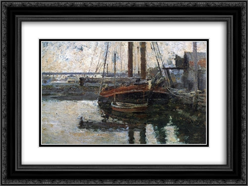 Coal Schooner Unloading 24x18 Black Ornate Wood Framed Art Print Poster with Double Matting by Robinson, Theodore