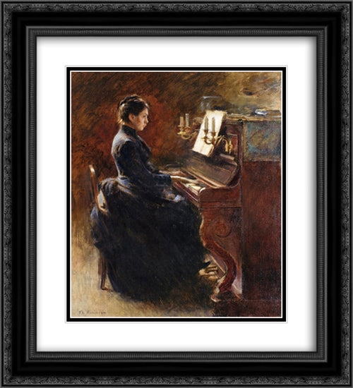 Girl at Piano 20x22 Black Ornate Wood Framed Art Print Poster with Double Matting by Robinson, Theodore