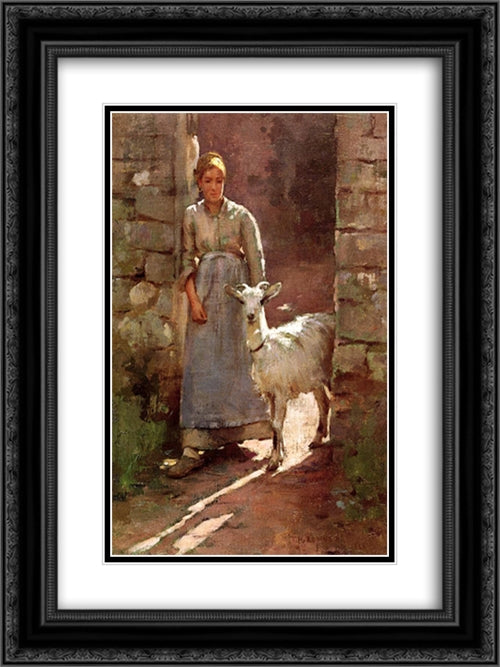 Girl with Goat 18x24 Black Ornate Wood Framed Art Print Poster with Double Matting by Robinson, Theodore