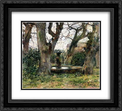 Italian Landscape with a Fountain 22x20 Black Ornate Wood Framed Art Print Poster with Double Matting by Robinson, Theodore