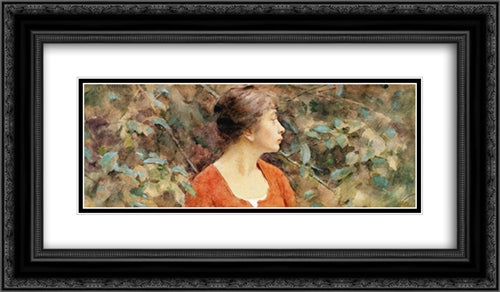 Lady in Red 24x14 Black Ornate Wood Framed Art Print Poster with Double Matting by Robinson, Theodore