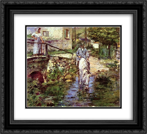 Pere Trognon and His Daughter at the Bridge 22x20 Black Ornate Wood Framed Art Print Poster with Double Matting by Robinson, Theodore