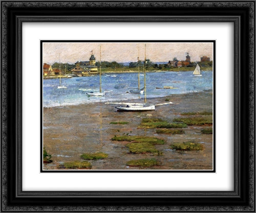 The Anchorage, Cos Cob 24x20 Black Ornate Wood Framed Art Print Poster with Double Matting by Robinson, Theodore