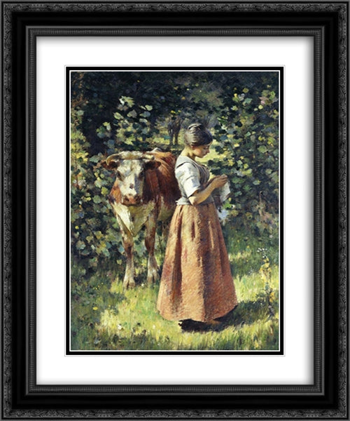 The Cowherd 20x24 Black Ornate Wood Framed Art Print Poster with Double Matting by Robinson, Theodore