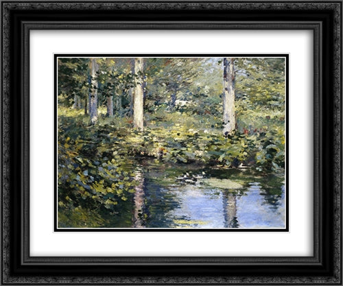 The Duck Pond 24x20 Black Ornate Wood Framed Art Print Poster with Double Matting by Robinson, Theodore