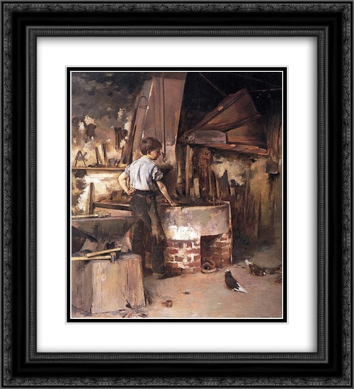 The Forge 20x22 Black Ornate Wood Framed Art Print Poster with Double Matting by Robinson, Theodore