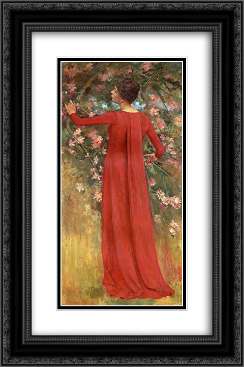 The Red Gown 16x24 Black Ornate Wood Framed Art Print Poster with Double Matting by Robinson, Theodore