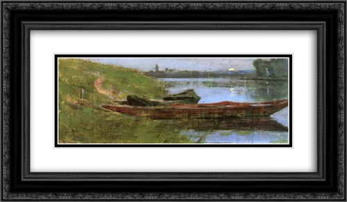 Two Boats 24x14 Black Ornate Wood Framed Art Print Poster with Double Matting by Robinson, Theodore