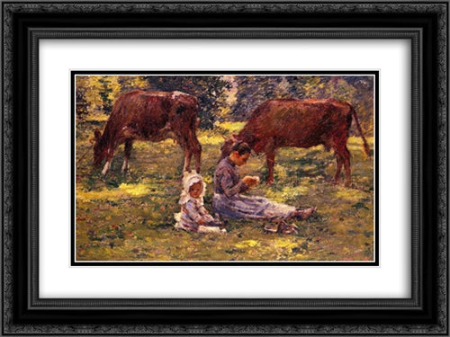 Watching the Cows 24x18 Black Ornate Wood Framed Art Print Poster with Double Matting by Robinson, Theodore