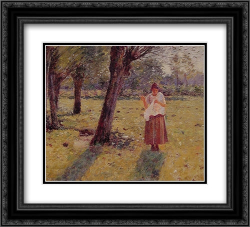 Girl Sewing 22x20 Black Ornate Wood Framed Art Print Poster with Double Matting by Robinson, Theodore