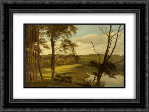 Visborg Gaard 24x18 Black Ornate Wood Framed Art Print Poster with Double Matting by Aagaard, Carl Fredrik