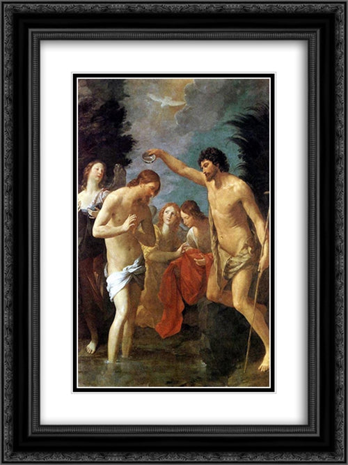 Baptism of Christ 18x24 Black Ornate Wood Framed Art Print Poster with Double Matting by Reni, Guido