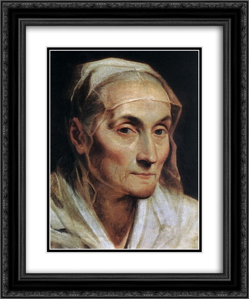 Portrait of a Old Woman 20x24 Black Ornate Wood Framed Art Print Poster with Double Matting by Reni, Guido