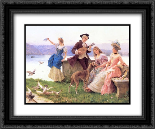 A Day's Outing 24x20 Black Ornate Wood Framed Art Print Poster with Double Matting by Andreotti, Federico