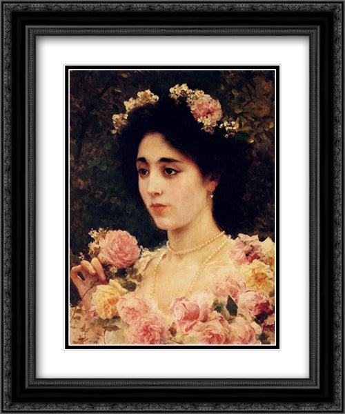 The Pink Rose 20x24 Black Ornate Wood Framed Art Print Poster with Double Matting by Andreotti, Federico