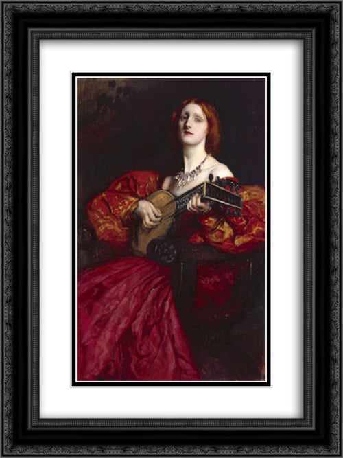 A Lute Player 18x24 Black Ornate Wood Framed Art Print Poster with Double Matting by Abbey, Edwin Austin