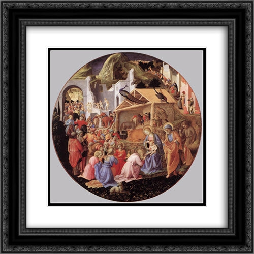 The Adoration of the Magi 20x20 Black Ornate Wood Framed Art Print Poster with Double Matting by Angelico, Fra