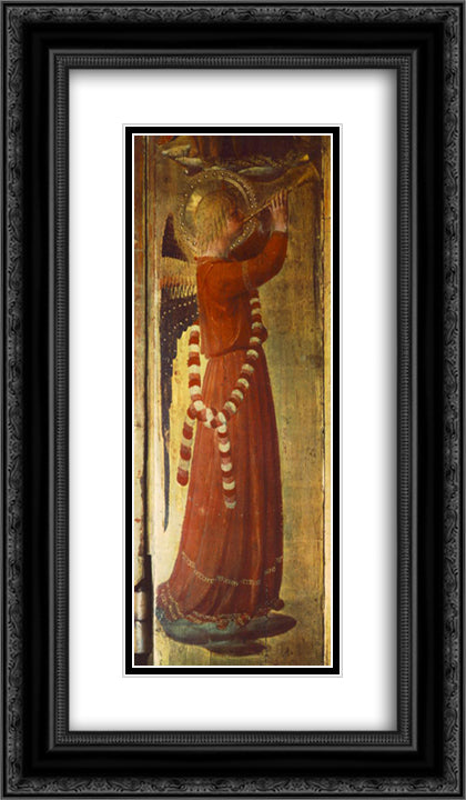 Angel (detail from the Linaioli Tabernacle) 14x24 Black Ornate Wood Framed Art Print Poster with Double Matting by Angelico, Fra