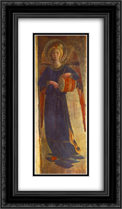 Angel (detail from the Linaioli Tabernacle) 14x24 Black Ornate Wood Framed Art Print Poster with Double Matting by Angelico, Fra