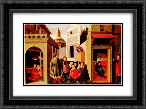 Story of St Nicholas 24x18 Black Ornate Wood Framed Art Print Poster with Double Matting by Angelico, Fra