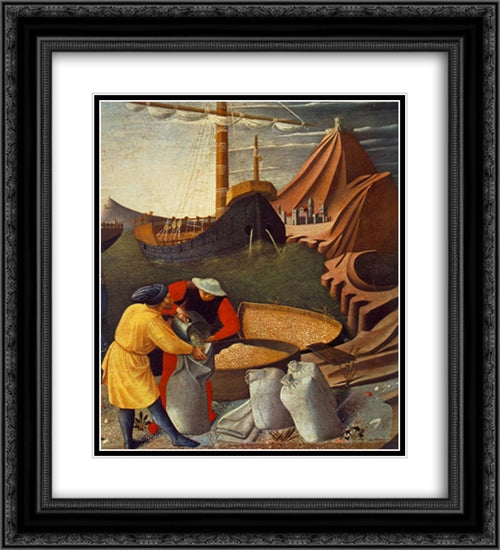 Story of St Nicholas: St Nicholas saves the ship 20x22 Black Ornate Wood Framed Art Print Poster with Double Matting by Angelico, Fra