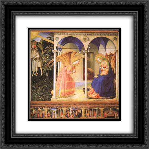 The Annunciation 20x20 Black Ornate Wood Framed Art Print Poster with Double Matting by Angelico, Fra