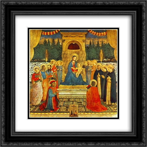 Madonna with the Child, Saints and Crucifixion 20x20 Black Ornate Wood Framed Art Print Poster with Double Matting by Angelico, Fra