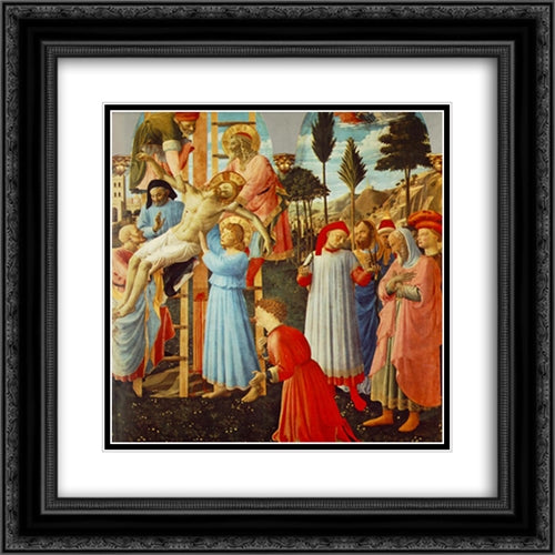 Deposition (Pala di Santa Trinita, detail) 20x20 Black Ornate Wood Framed Art Print Poster with Double Matting by Angelico, Fra