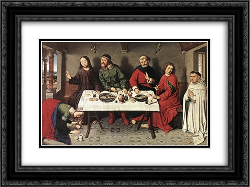 Christ in the House of Simon 24x18 Black Ornate Wood Framed Art Print Poster with Double Matting by Bouts, Dirck