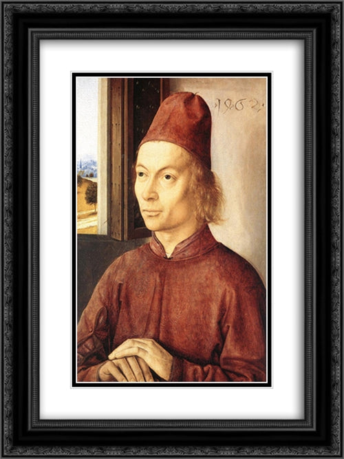 Portrait of a Man 18x24 Black Ornate Wood Framed Art Print Poster with Double Matting by Bouts, Dirck