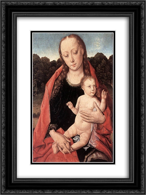 The Virgin and Child 18x24 Black Ornate Wood Framed Art Print Poster with Double Matting by Bouts, Dirck