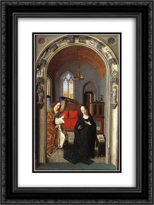 The Annunciation 18x24 Black Ornate Wood Framed Art Print Poster with Double Matting by Bouts, Dirck