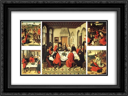 Altarpiece of the Holy Sacrament 24x18 Black Ornate Wood Framed Art Print Poster with Double Matting by Bouts, Dirck