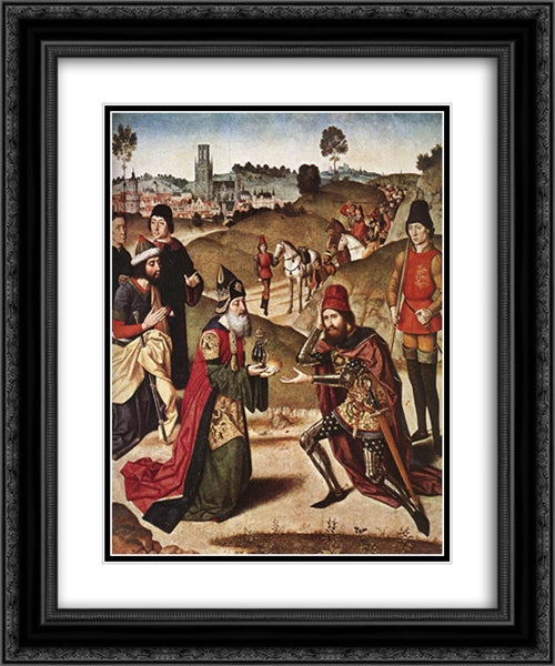 The Meeting of Abraham and Melchizedek 20x24 Black Ornate Wood Framed Art Print Poster with Double Matting by Bouts, Dirck