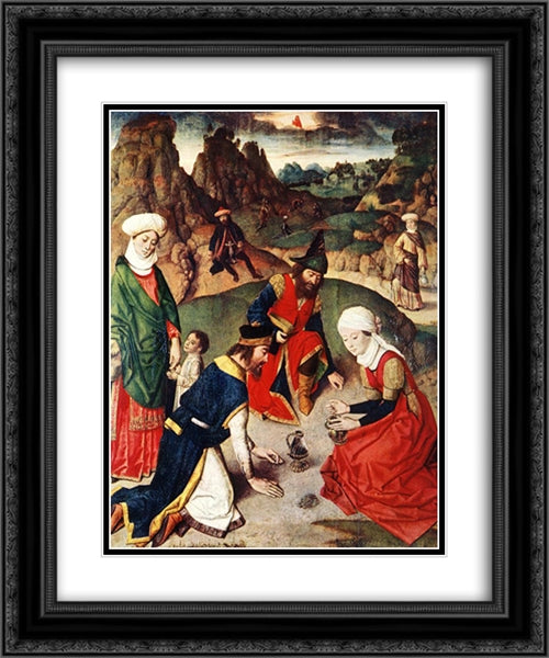 The Gathering of the Manna 20x24 Black Ornate Wood Framed Art Print Poster with Double Matting by Bouts, Dirck
