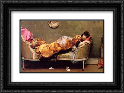 The Letter 24x18 Black Ornate Wood Framed Art Print Poster with Double Matting by Stewart, Julius LeBlanc