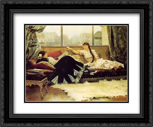 Reading Aloud 24x20 Black Ornate Wood Framed Art Print Poster with Double Matting by Stewart, Julius LeBlanc