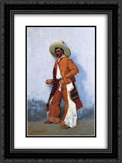 A Vaquero 18x24 Black Ornate Wood Framed Art Print Poster with Double Matting by Remington, Frederic