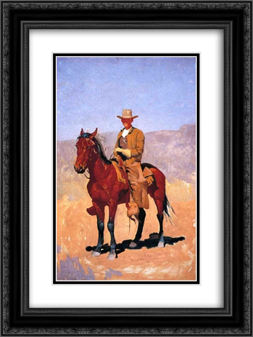 Mounted Cowboy in Chaps with Race Horse 18x24 Black Ornate Wood Framed Art Print Poster with Double Matting by Remington, Frederic