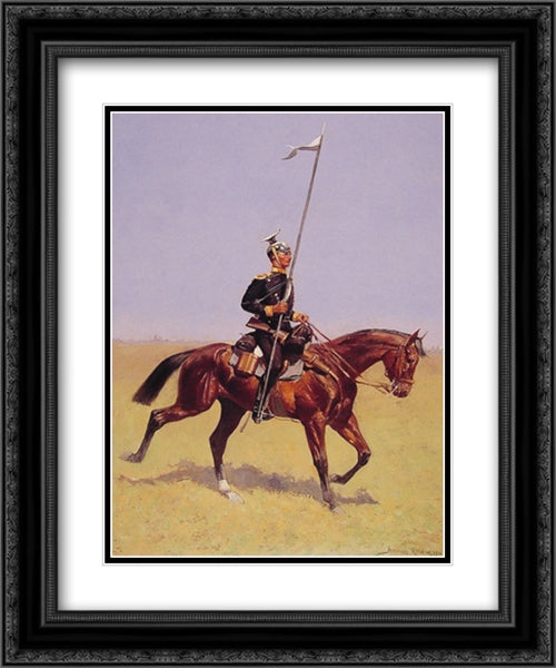 Uhlan (Lancer) 20x24 Black Ornate Wood Framed Art Print Poster with Double Matting by Remington, Frederic