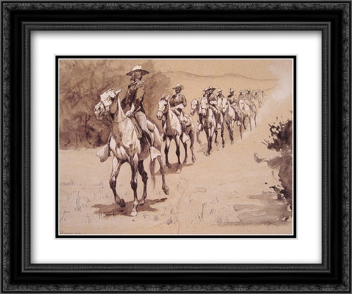 In the Desert 24x20 Black Ornate Wood Framed Art Print Poster with Double Matting by Remington, Frederic