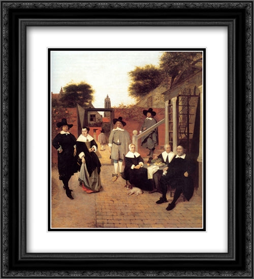 Portrait of a Family in a Courtyard in Delft 20x22 Black Ornate Wood Framed Art Print Poster with Double Matting by Hooch, Pieter de