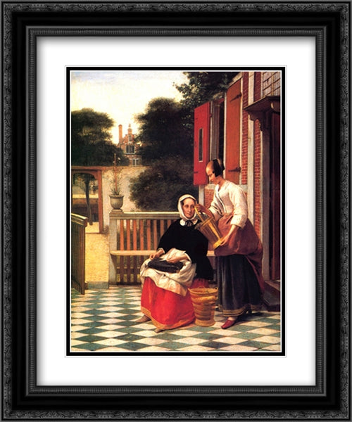 A Mistress and Her Servant 20x24 Black Ornate Wood Framed Art Print Poster with Double Matting by Hooch, Pieter de