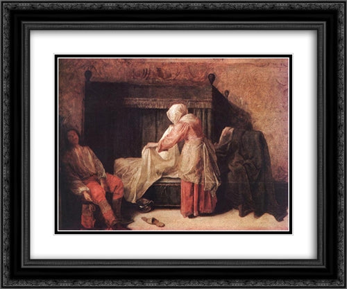 The Morning of a Young man 24x20 Black Ornate Wood Framed Art Print Poster with Double Matting by Hooch, Pieter de
