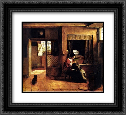 The Mother 22x20 Black Ornate Wood Framed Art Print Poster with Double Matting by Hooch, Pieter de